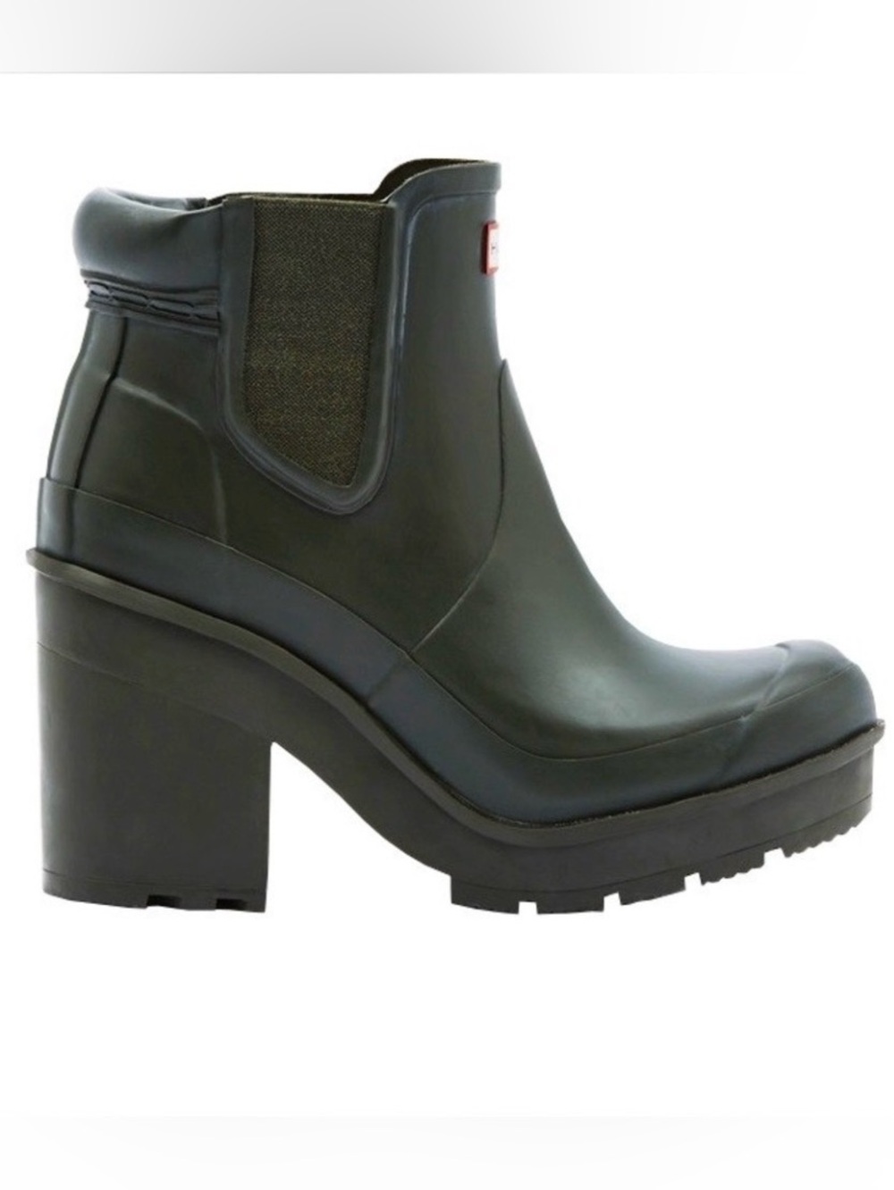 Hunter RARE Original Block Heel Chelsea Ankle Deep Olive Rain Boots Size 9